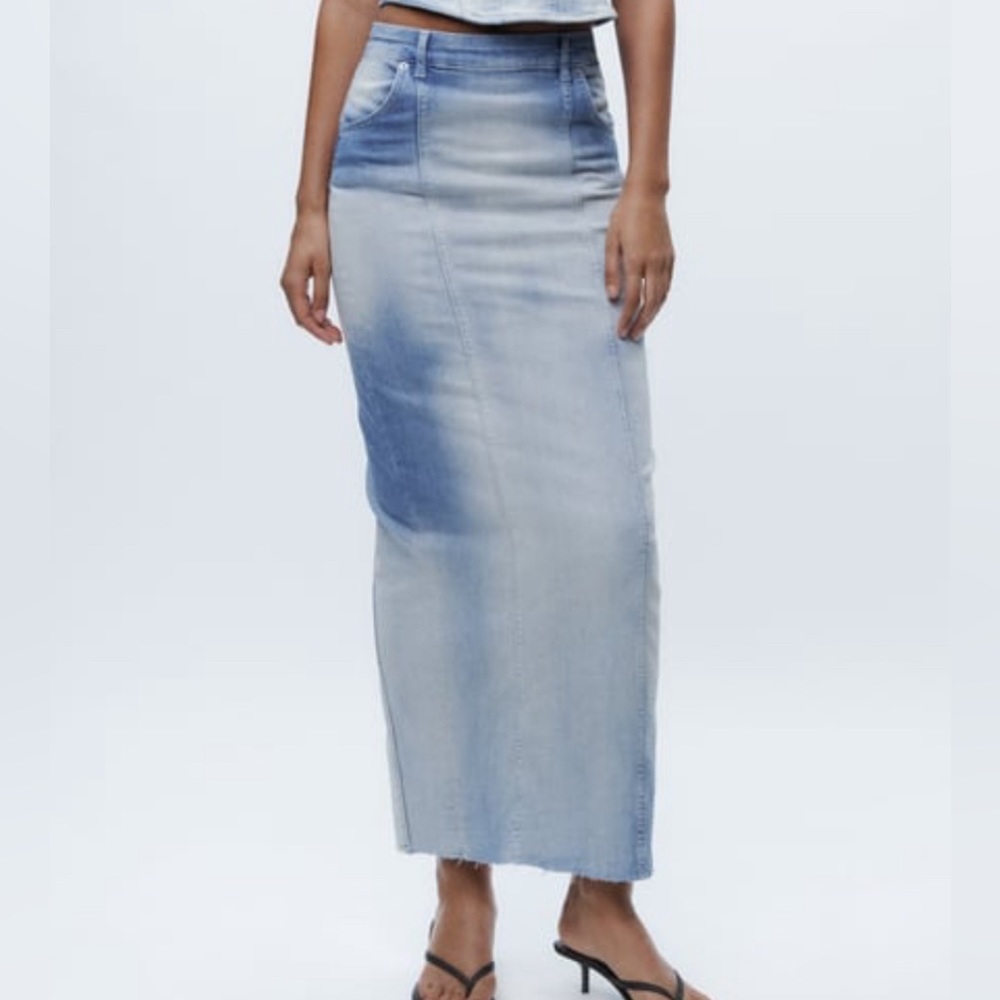 Zara Washed Effect Denim High Wasted Skirt